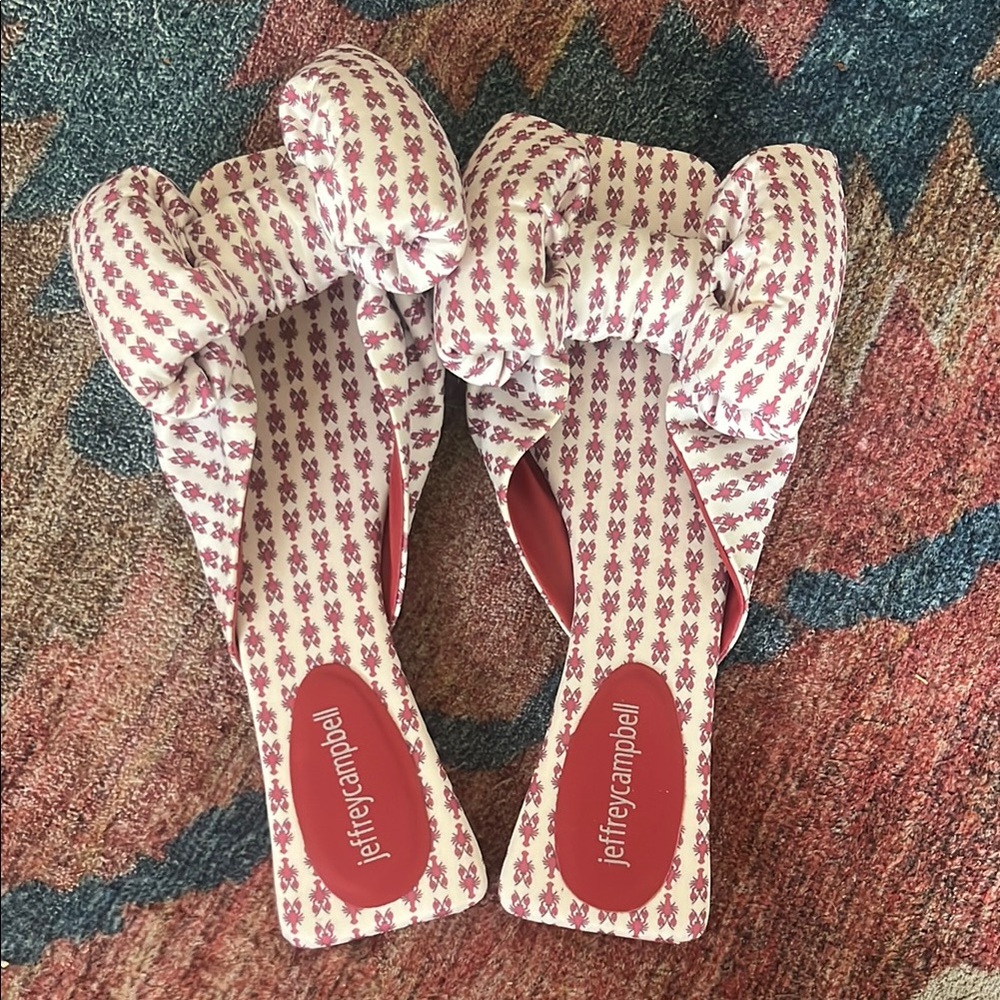 Jeffrey Campbell Red and White Mules with Bow Detail